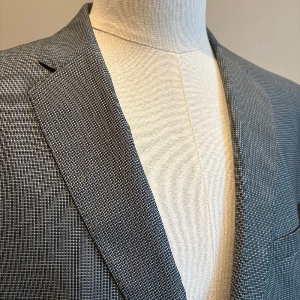 Hugo Boss Jetson Sport Coat 42L Mint Micro Check Virgin Wool Unstructured NEW